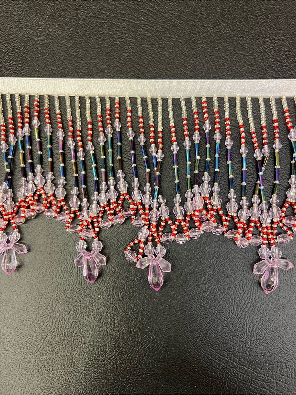 1 yard Beaded Fringe Trim with Red and Light Purple Accents